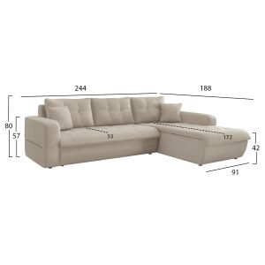 Ъглов разтегателен диван десен Kanso Hm3338.03r бежов плат 244x188x80всм.