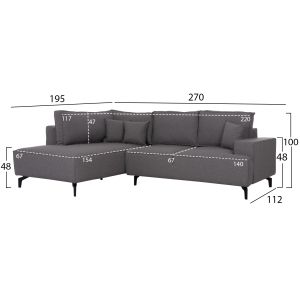 Ъглов разтегателен диван с място за съхранение Saffira Hm3303.01l сив плат 270x195x100hсм.