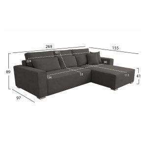 Ъглов разтегателен диван с обработка Cornera Hm3335.01 сив плат 269x155x89всм.
