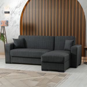 Ъглов разтегателен диван с обръщаем дизайн Dumma, антрацит, плат 226x148x86см