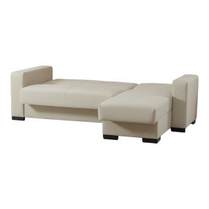 Ъглов разтегателен диван с обръщаем дизайн Dumma, кремав плат, 226x148x86см