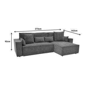 Kerbian corner sofa bed with reversible seat, dark gray color, fabric, 273x162x92cm