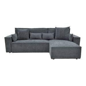 Kerbian corner sofa bed with reversible seat, dark gray color, fabric, 273x162x92cm