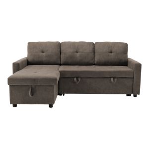 Napora corner sofa bed with storage in gray-beige fabric 214x83/138x90cm