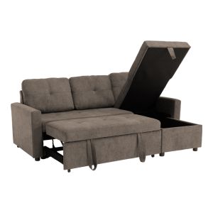 Napora corner sofa bed with storage in gray-beige fabric 214x83/138x90cm