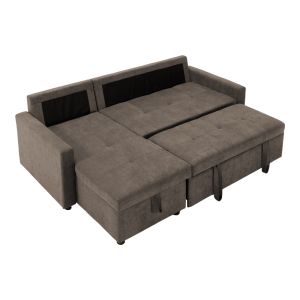 Napora corner sofa bed with storage in gray-beige fabric 214x83/138x90cm