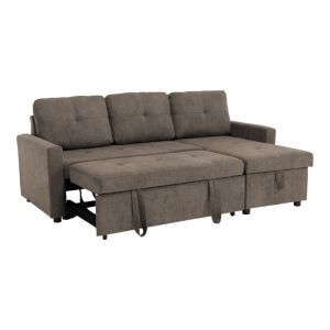 Napora corner sofa bed with storage in gray-beige fabric 214x83/138x90cm
