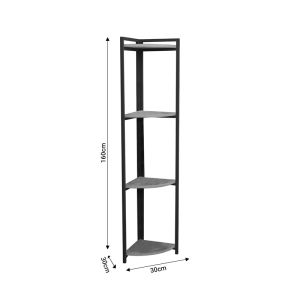 Corner floor shelf Byrk with oak-colored melamine tops and black metal frame 30x30x160cm