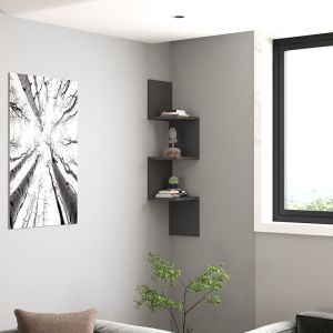Corner wall shelf Insta in anthracite color 25x25x105.5cm