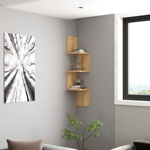 Corner wall shelf Insta made of oak 25x25x105.5cm
