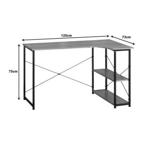 Corner desk Merlin right corner in oak color with black metal 120x73x75cm