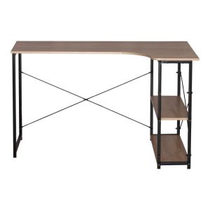 Corner desk Merlin right corner in oak color with black metal 120x73x75cm