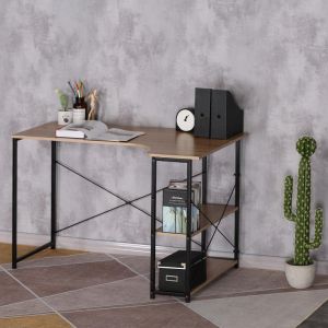 Corner desk Merlin right corner in oak color with black metal 120x73x75cm