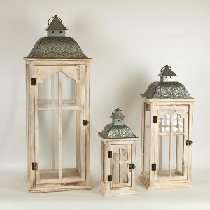 S/3 дървени фенера, естествен цвят, антрацит 30.5X30.5X86СМ /23.5X23.5X62СМ/ 16.5X6.5X41СМ