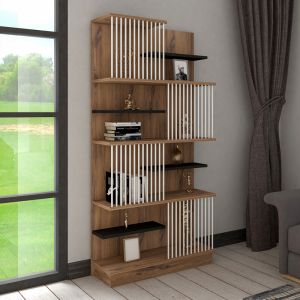 Gassim sonoma bookcase with anthracite and white 80x24.6x160cm