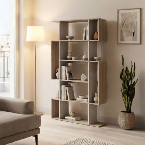 Mito bookcase sonoma-beige, marble look, 108.5x25x161cm