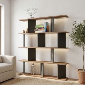 Ratu bookcase anthracite with oak color 120x24.6x141cm