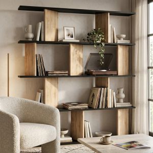 Ratu walnut bookcase with anthracite color 120x24.6x141cm