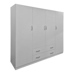 Гардероб с четири крила и 2 чекмеджета Алвия бял 200x51x180см