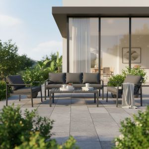 Градински сет Gardenly I, 4 части, алуминий, антрацитен цвят, с антрацитни възглавници