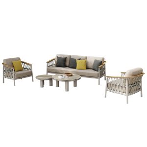 ГРАДИНСКИ СЕТ ОТ 5 ЧАСТИ STREAM HM6426.02 АЛУМИНИЙ В КРЕМАВО БЯЛО - БЕЖОВА КАИШКА С ВЪЖЕ И ОЛЕФИНОВ ПЛАТ