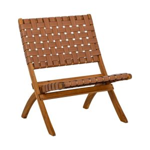 Градински стол Solena натурално акациево дърво с кафяви Pu каишки 72X60X75СМ