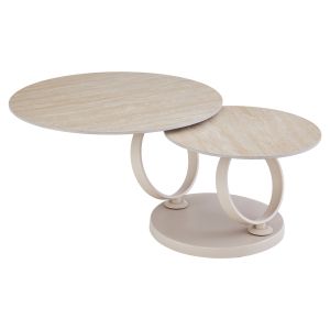 Double coffee table Nubisa HM18364.02 beige metal -- sintered stone in travertine color φ80χ44 cm.