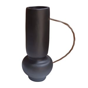 Decorative vase Mibo HM4688.01L terracotta in black-handle natural rattan 23X14X35HCM