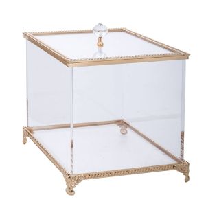 ЗЛАТИСТА МЕТАЛНА КУТИЯ С КАПАК 15X15X20СМ И ПЛЕКСИГЛАС