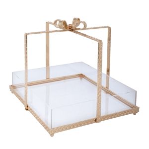 ЗЛАТИСТА МЕТАЛНА ПОДНОС ЗА ПОДАРЪЦИ С ПЛЕКСИГЛАС 17X17X17СМ