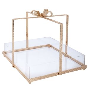 ЗЛАТИСТА МЕТАЛНА ПОДНОС ЗА ПОДАРЪЦИ С ПЛЕКСИГЛАС 29X29X25СМ