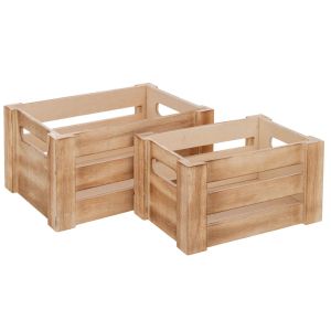 Set of 2 natural wood crates 18X12X9 15X10X8 cm