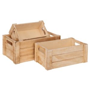 Set of 3 natural wood crates 27X17X11 23X14X9 19X11X8 cm