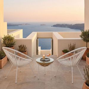 Acapulco garden chair set, 3 pieces, white metal frame with natural PE rattan, dimensions 50x52 cm