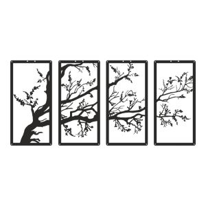 Zenta wall decoration set of 4 pieces, black metal, 20x0.15x50cm