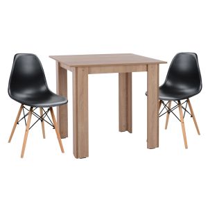 DINING ROOM SET 3 PIECES KELVIN HM21376 SQUARE TABLE IN SONAMA OAK - 2 DINING CHAIRS IN BLACK
