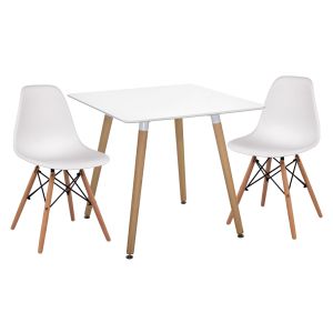 3-PIECE DINING SET TWIST HM21377 SQUARE TABLE AND 2 DINING CHAIRS IN WHITE