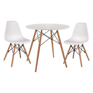 3-PIECE DINING ROOM SET TWIST HM21372 ROUND TABLE D80 AND 2 DINING CHAIRS IN WHITE COLOR