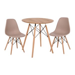 3-PIECE DINING SET TWIST HM21374 ROUND TABLE D80 AND 2 DINING CHAIRS IN CAPPUCCINO COLOR