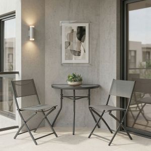 Bion Jeve 3-piece table and chair set, anthracite, metal frame with champagne-textile, 70x40x65 cm