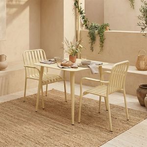 Heven Vista table and chairs set, set of 3 pieces, champagne color, aluminum 80x80x72cm