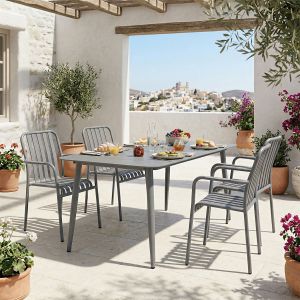 Heven Vista table and chairs set, set of 5 pieces, anthracite aluminum, 150x80x72cm