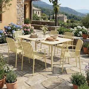 Heven Vista table and chairs set, set of 7 pieces, champagne color, aluminum, 150x80x72 cm