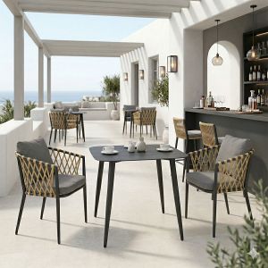 Peluxe Vista 3-piece table and chair set, anthracite aluminum with PE rope and cushions 80x80x72cm