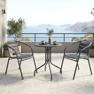 Vergo Tade table and chairs set 3 pieces anthracite metal D60x70cm