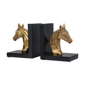 Set of 2 metal bookends horse Fl76893 gold antique color 25x10x15cm
