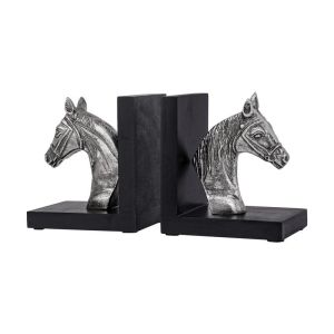 Set of 2 metal bookends horse Fl76893 silver antique color 25x10x15cm