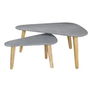 Set of 2 coffee tables Prantis HM10732.01 fiber cement in gray - acacia wood legs