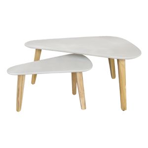 Set of 2 coffee tables Prantis HM10732.02 fiber cement in beige - acacia wood legs