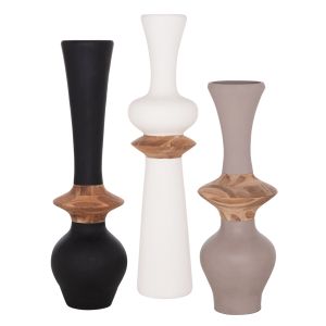 Set of 3 decorative floor vases Nebula HM21139.02 fiber cement - teak wood